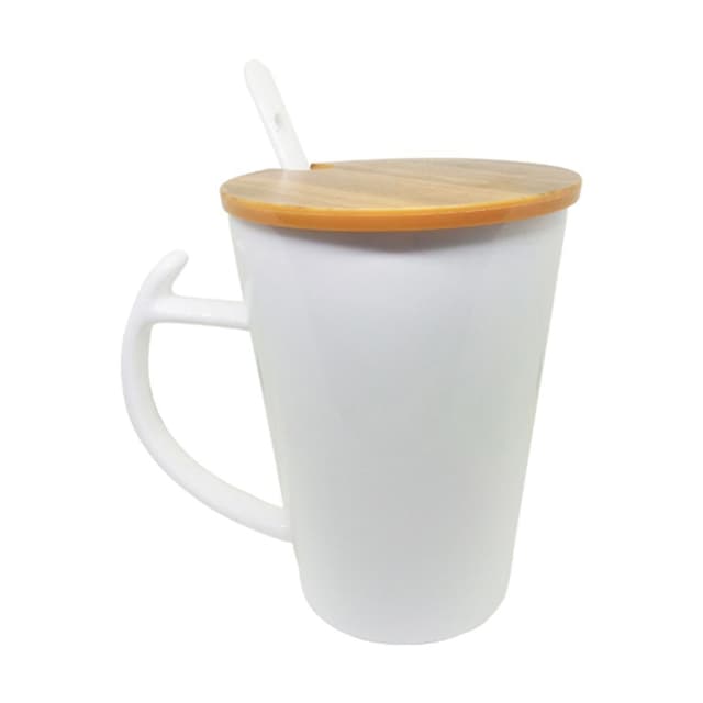 Tall Ceramic Mug with Wooden Lid
