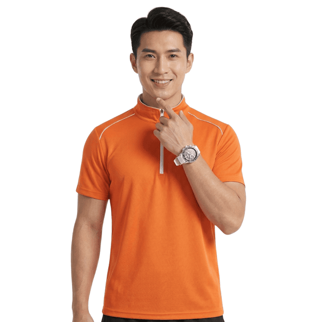 Unisex Oriental Zip Up Collar Polo T-Shirt