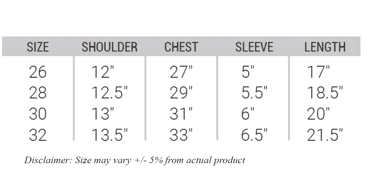 Comfy Kids Cotton Tee Size Chart